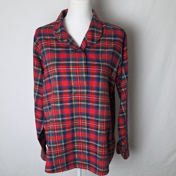 LL Bean Vintage Red Plaid Flannel Long Sleeve Women's Top Size 16 - Picture 1 of 6